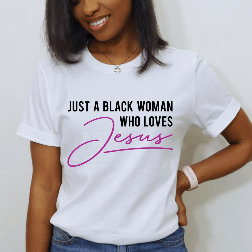 Black woman wearing white t-shirt